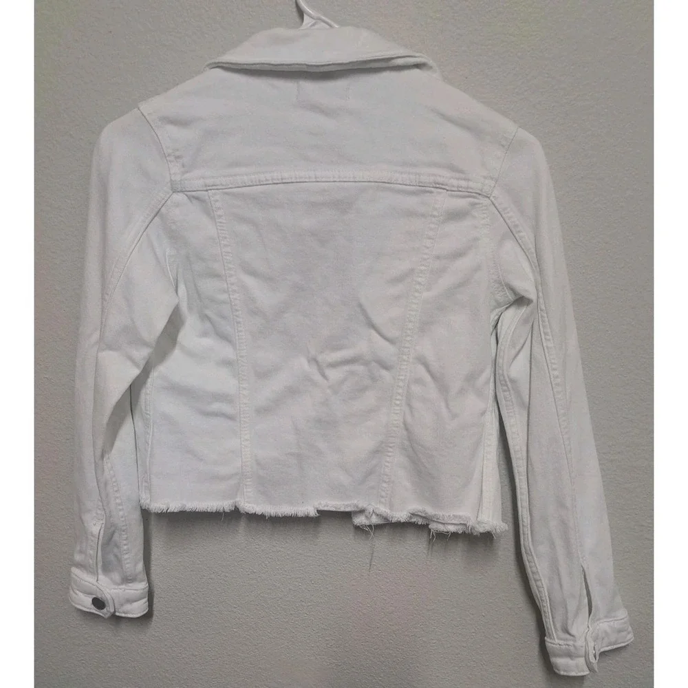 DL1961 White Cropped Denim Jacket Women's Medium Frayed Hem Stretch - Picture 6 of 6